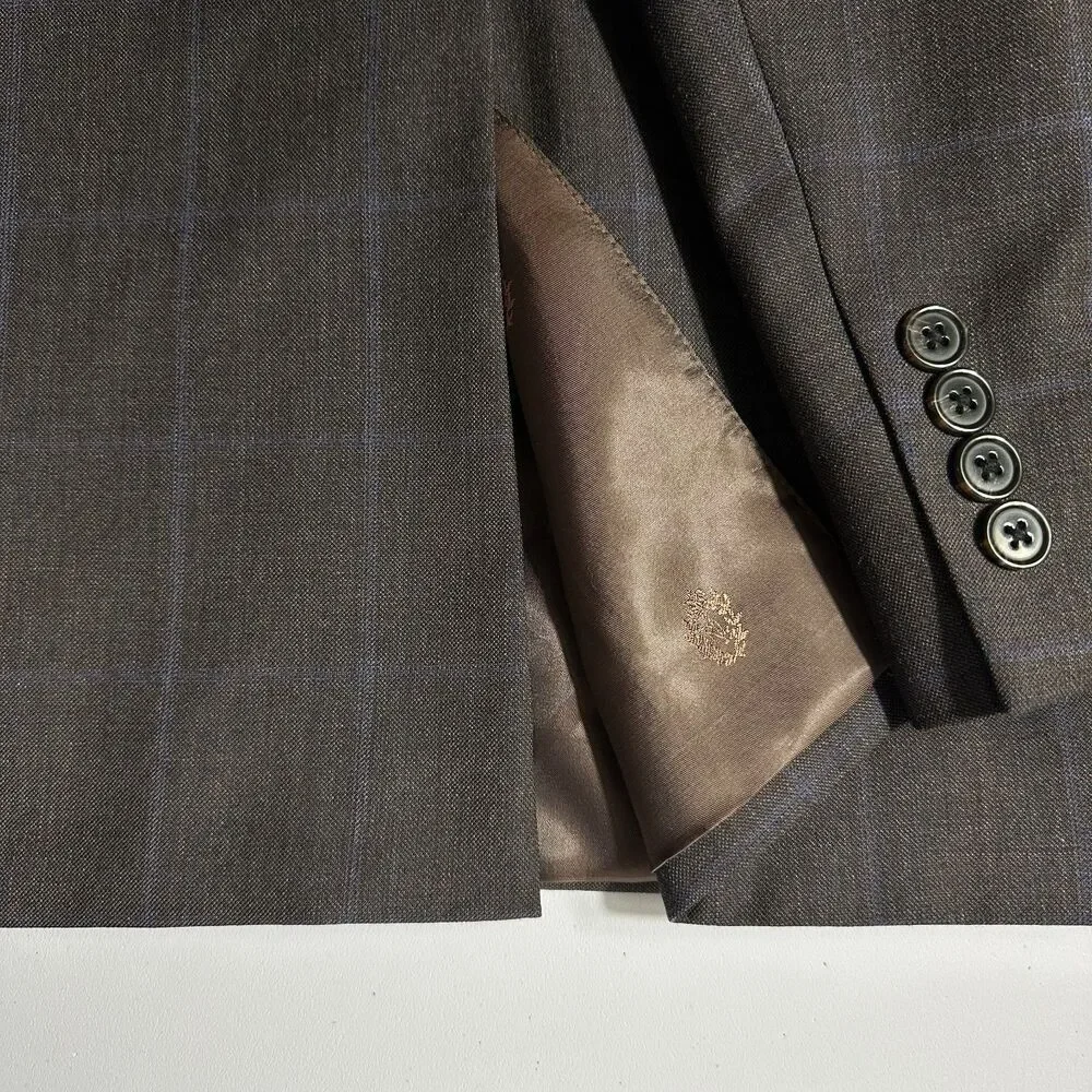 RALPH LAUREN 2 Piece Mens Suit Blazer Jacket 50L Pant 44Wx30L Brown Plaid Wool